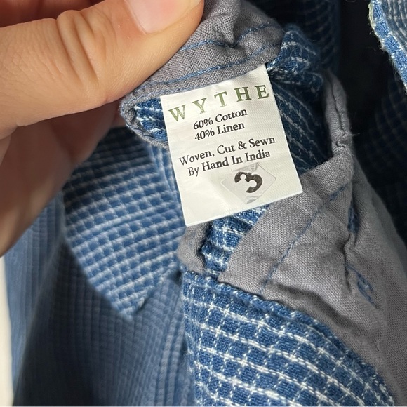 Wythe Ocean Blue Microcheck Flat Front Cotton Linen Chino Pant 32x32 - Picture 9 of 10